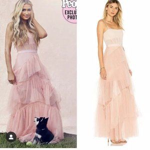 BCBG MaxAzria Oly Tiered Ruffle Tulle Evening Gown - Barely Pink